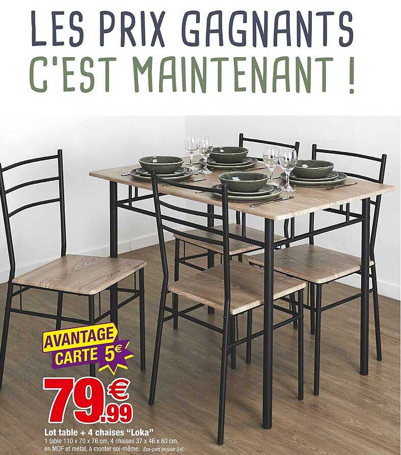 Lot table + 4 chaises “Loka”