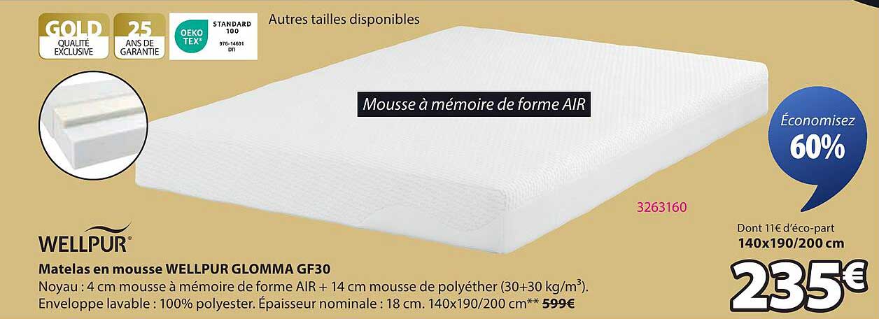 Matelas en mousse WELLPUR GLOMMA GF30