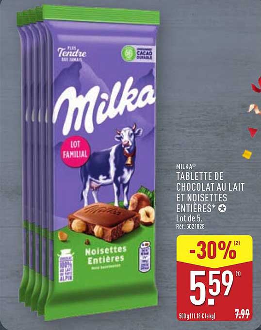 MILKA® TABLETTE DE CHOCOLAT AU LAIT ET NOISETTES ENTIÈRES* Lot de 5
