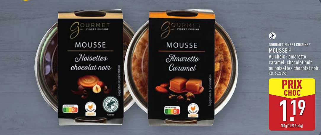 MOUSSE® Au choix : amaretto caramel, chocolat noir ou noisettes chocolat noir.