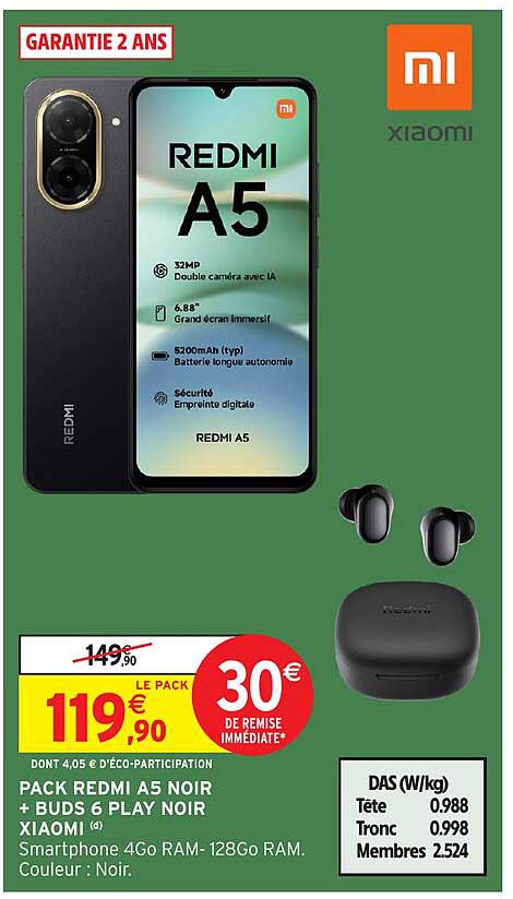 PACK REDMI A5 NOIR + BUDS 6 PLAY NOIR XIAOMI