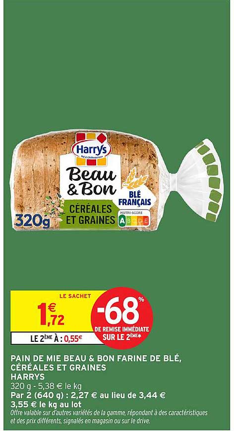 PAIN DE MIE BEAU & BON FARINE DE BLÉ, CÉRÉALES ET GRAINES HARRYS