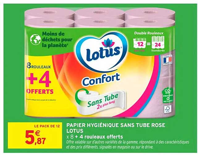 PAPIER HYGIÉNIQUE SANS TUBE ROSE LOTUS