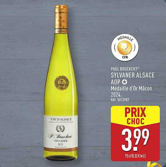 PAUL BRUCKERT® SYLVANER ALSACE AOP ✦ Médaillée d'Or Mâcon 2024