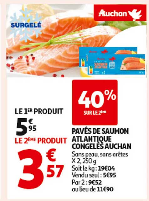 PAVÉS DE SAUMON ATLANTIQUE CONGELÉS AUCHAN