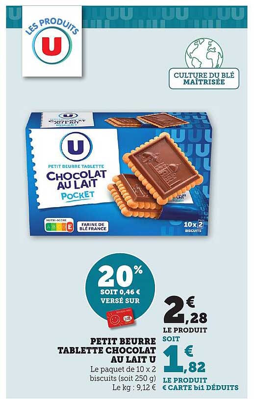 PETIT BEURRE TABLETTE CHOCOLAT AU LAIT U