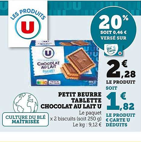 PETIT BEURRE TABLETTE CHOCOLAT AU LAIT U