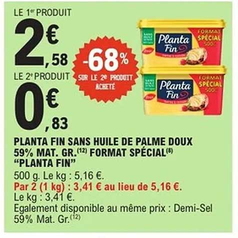 PLANTA FIN SANS HUILE DE PALME DOUX 59% MAT. GR. FORMAT SPÉCIAL