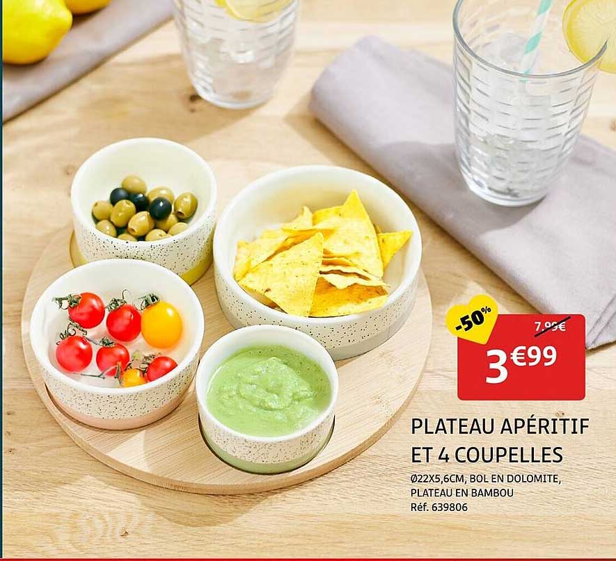PLATEAU APÉRITIF ET 4 COUPELLES