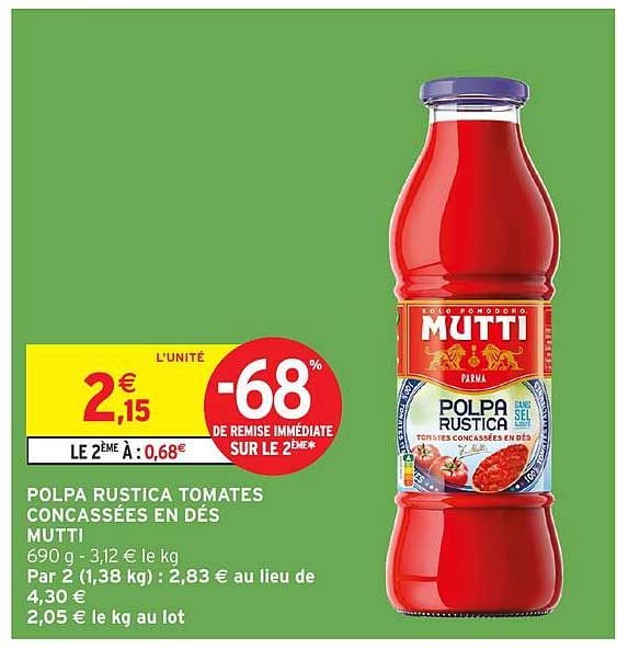 POLPA RUSTICA TOMATES CONCASSÉES EN DÉS MUTTI