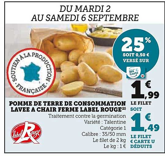 POMME DE TERRE DE CONSOMMATION LAVÉE À CHAIR FERME LABEL ROUGE