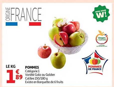 Pommes - Catégorie 1 - Varieté Gala ou Golden