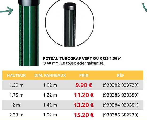Poteau Tubograf Vert ou Gris 1.50 m