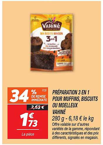 PRÉPARATION 3 EN 1 POUR MUFFINS, BISCUITS OU MOELLEUX VAHINÉ
