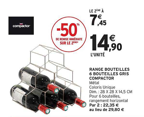 RANGE BOUTELLES 6 BOUTEILLES GRIS COMPARTOR
