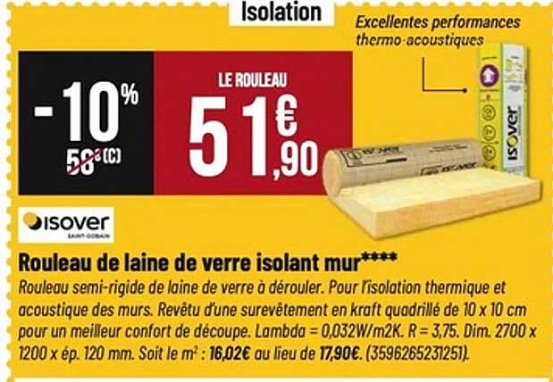 Rouleau de laine de verre isolant mur****