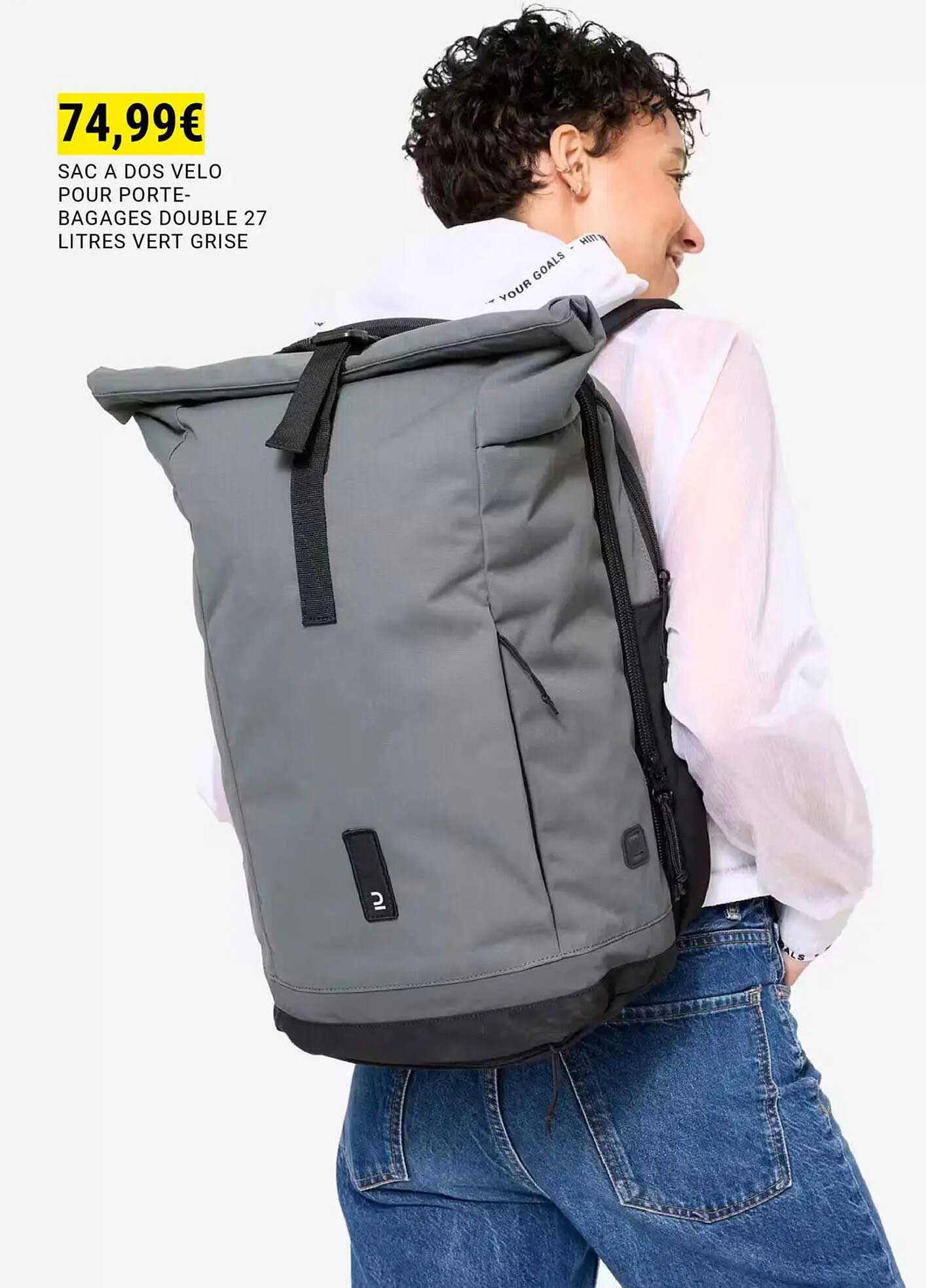 SAC À DOS VÉLO POUR PORTE-BAGAGES DOUBLE 27 LITRES VERT GRIS