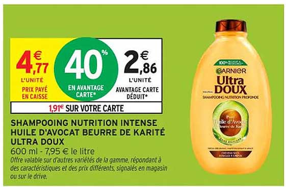 SHAMPOING NUTRITION INTENSE HUILE D'AVOCAT BEURRE DE KARITÉ ULTRA DOUX