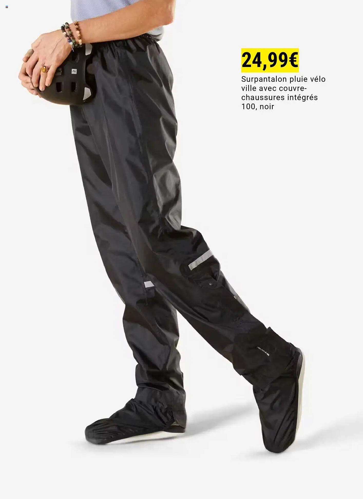 Surpantalon pluie vélo ville avec couvre-chaussures intégrés 100, noir