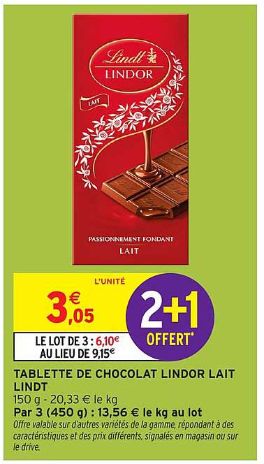 TABLETTE DE CHOCOLAT LINDOR LAIT LINDT