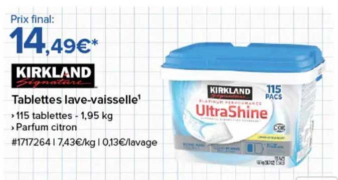 Tablettes lave-vaisselle UltraShine Kirkland - 115 tablettes