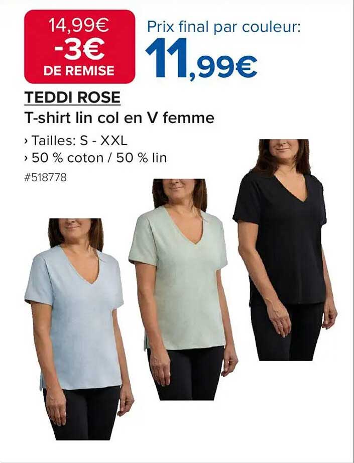 TEDDI ROSE T-shirt lin col en V femme