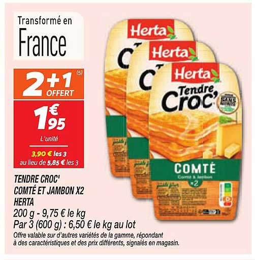 TENDRE CROC' COMTÉ ET JAMBON X2 HERTA