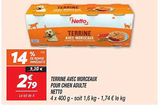 TERRINE AVEC MORCEAUX POUR CHIEN ADULTE