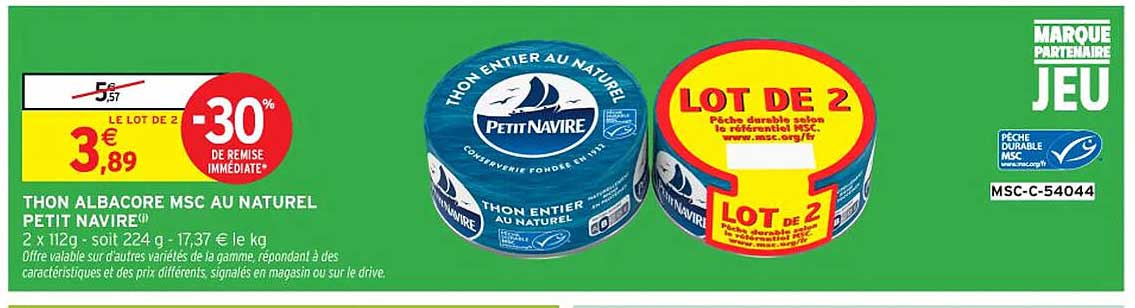 THON ALBACORE MSC AU NATUREL PETIT NAVIRE