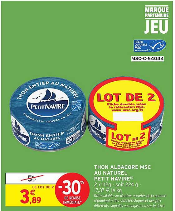 THON ALBACORE MSC AU NATUREL PETIT NAVIRE