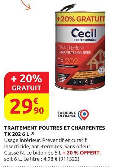 TRAITEMENT POUTRES ET CHARPENTES TX 202 6 L