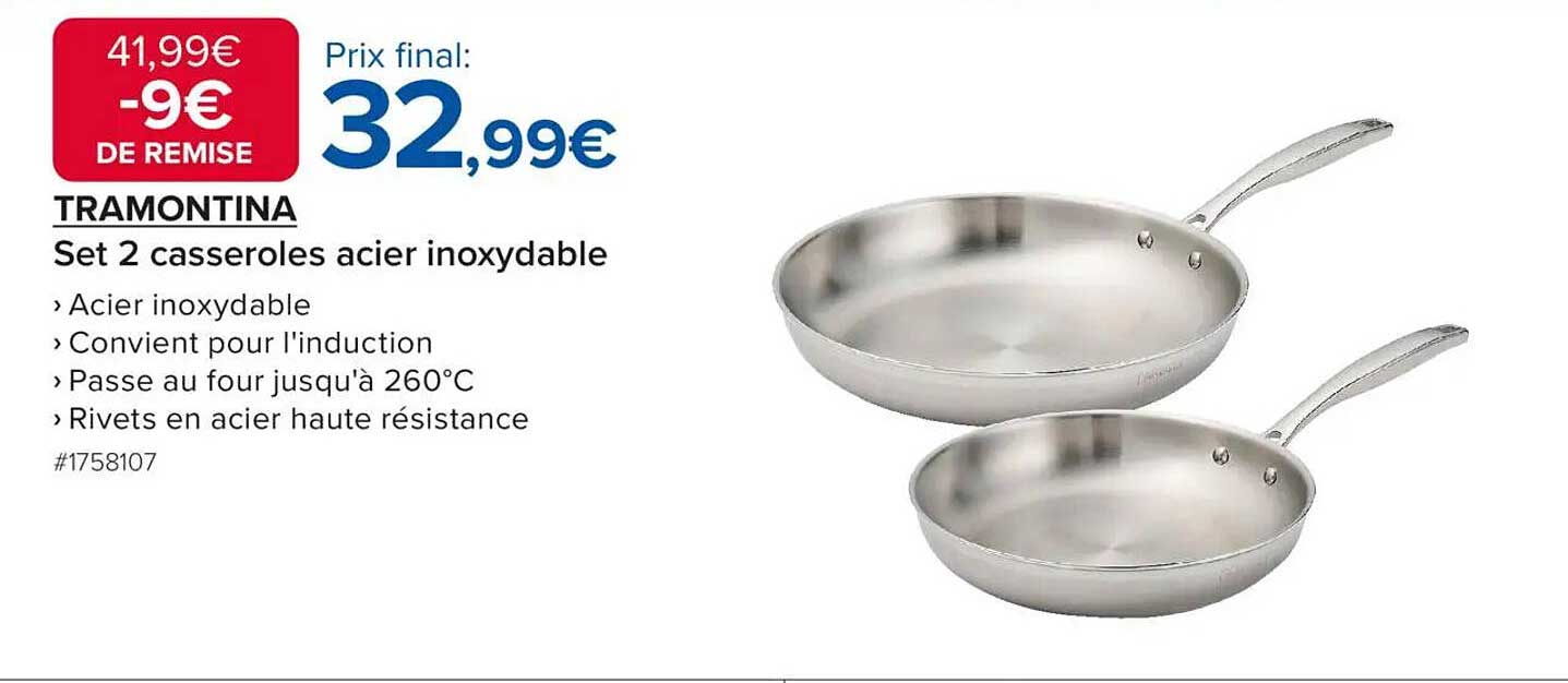 TRAMONTINA Set 2 casseroles acier inoxydable