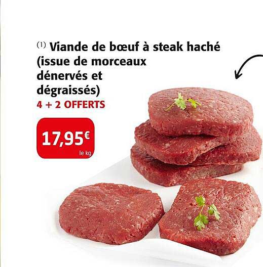 Viande de bœuf à steak haché (issue de morceaux dénervés et dégraissés) 4 + 2 OFFERTS