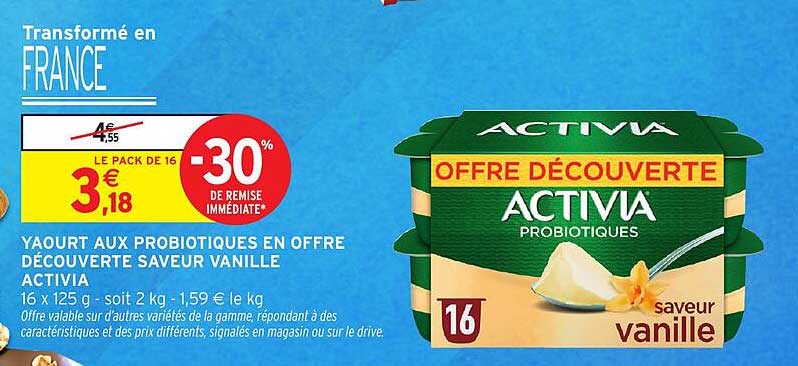 YAOURT AUX PROBIOTIQUES EN OFFRE DÉCOUVERTE SAVEUR VANILLE ACTIVIA
