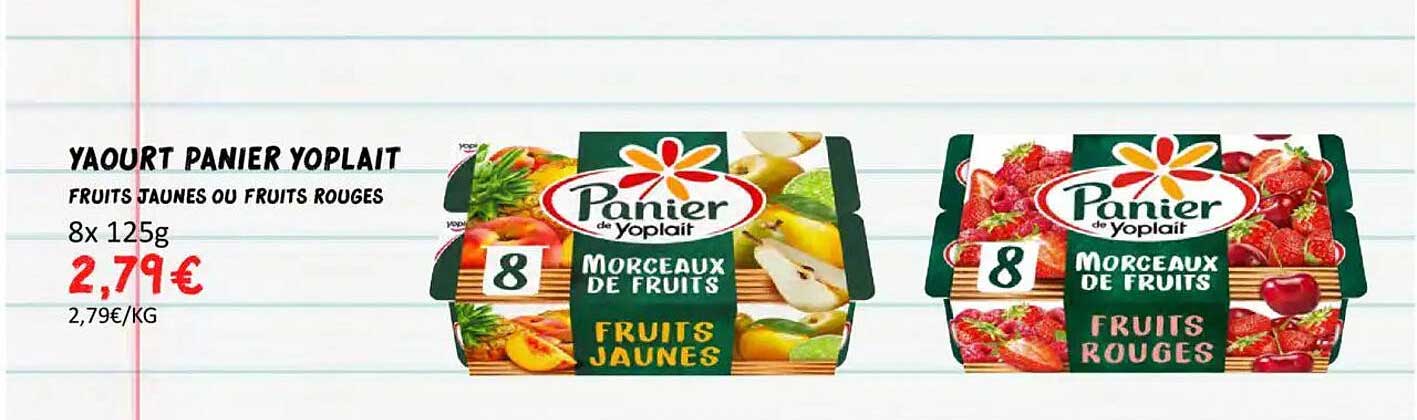 YAOURT PANIER YOPLAIT FRUITS JAUNES OU FRUITS ROUGES 8x125g