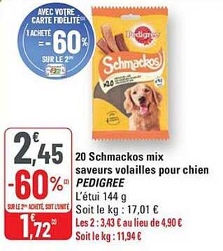 20 Schmackos mix saveurs volailles pour chien PEDIGREE