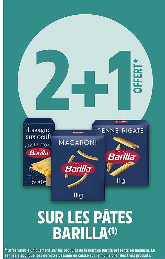 2+1 OFFERT* SUR LES PÂTES BARILLA