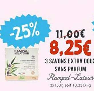 3 SAVONS EXTRA DOUX SANS PARFUM Rampal-Latour