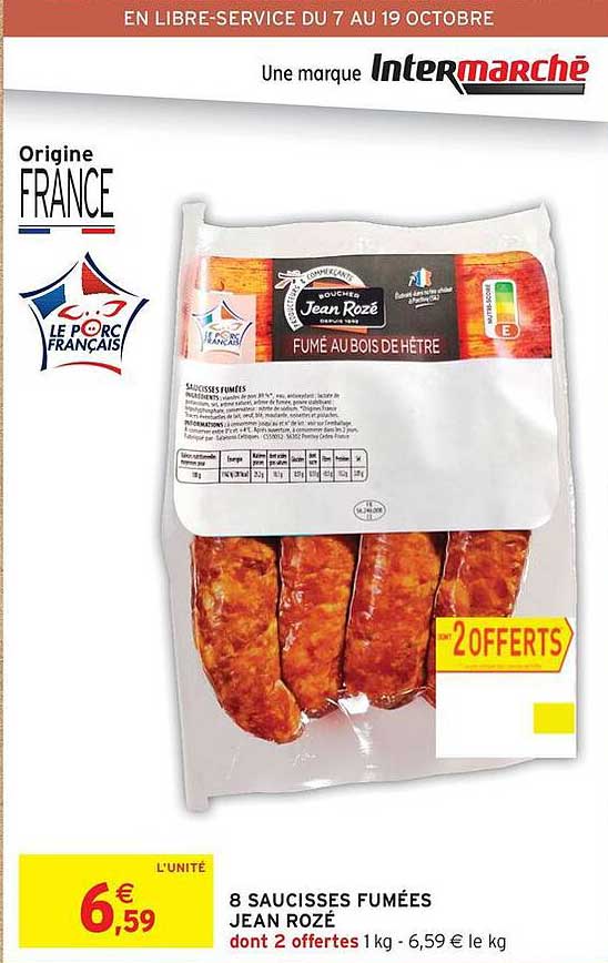 8 SAUCISSES FUMÉES JEAN ROZÉ dont 2 offertes