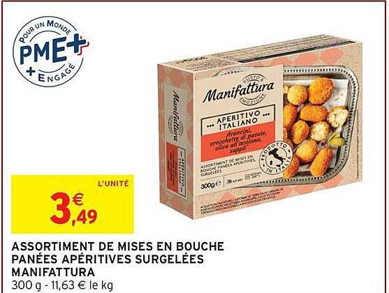 ASSORTIMENT DE MISES EN BOUCHE PANÉES APÉRITIVES SURGELÉES MANIFATTURA