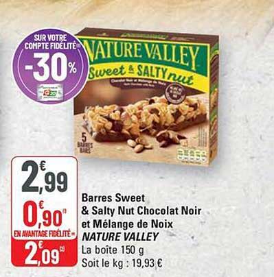 Barres Sweet & Salty Nut Chocolat Noir et Mélange de Noix
