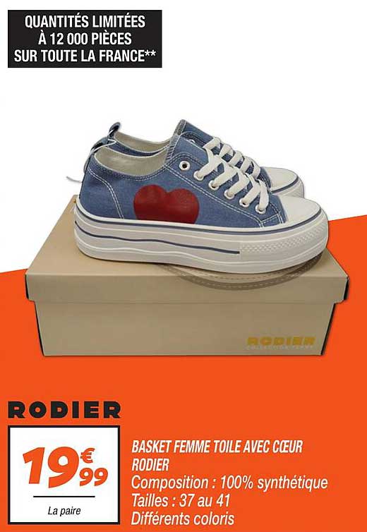 BASKET FEMME TOILE AVEC CŒUR RODIER
