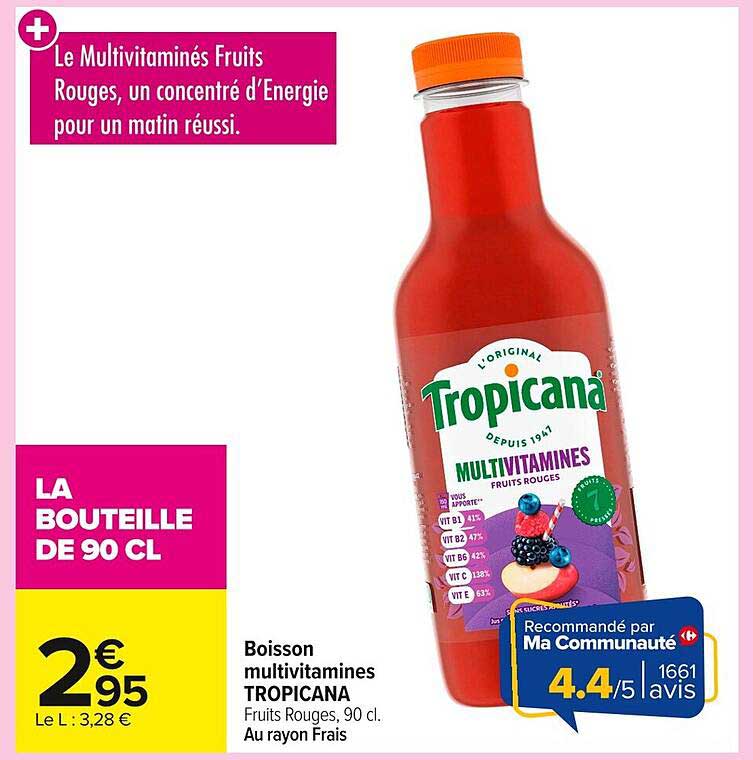 Boisson multivitamines TROPICANA Fruits Rouges, 90 cl