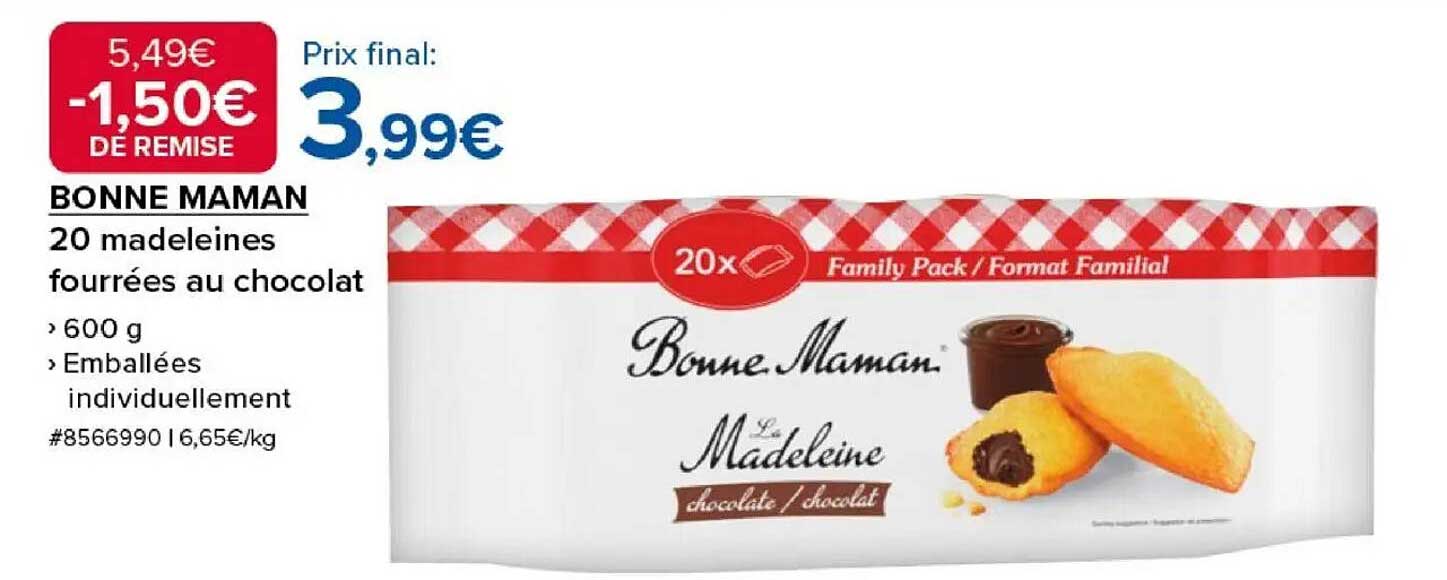 BONNE MAMAN 20 madeleines fourrées au chocolat