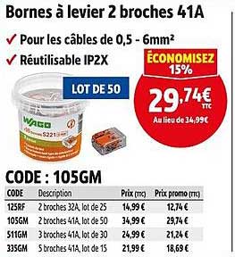 Bornes à levier 2 broches 41A