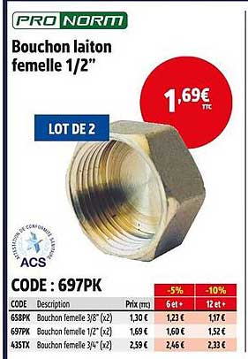 Bouchon laiton femelle 1/2"