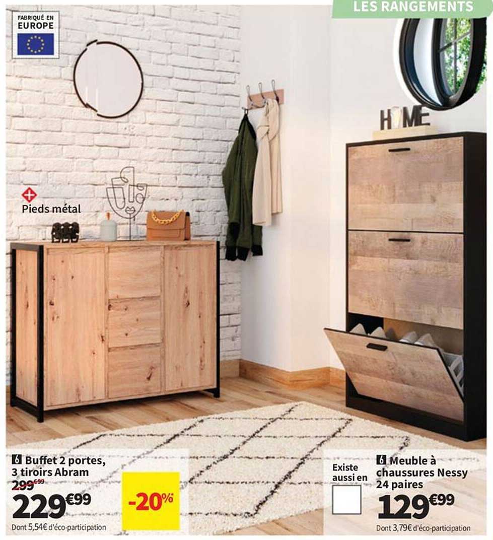Buffet 2 portes, 3 tiroirs Abram