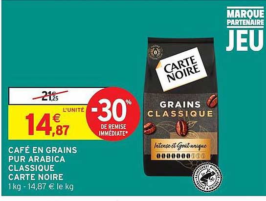CAFÉ EN GRAINS PUR ARABICA CLASSIQUE CARTE NOIRE