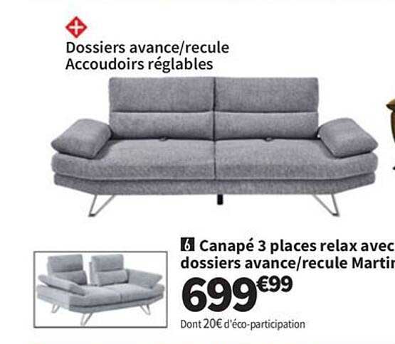 Canapé 3 places relax avec dossiers avance/recule Martin