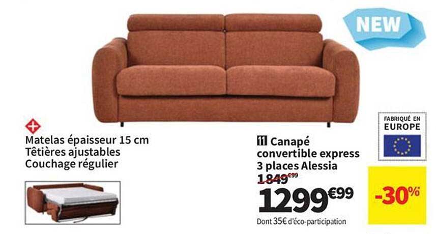 Canapé convertible express 3 places Alessia